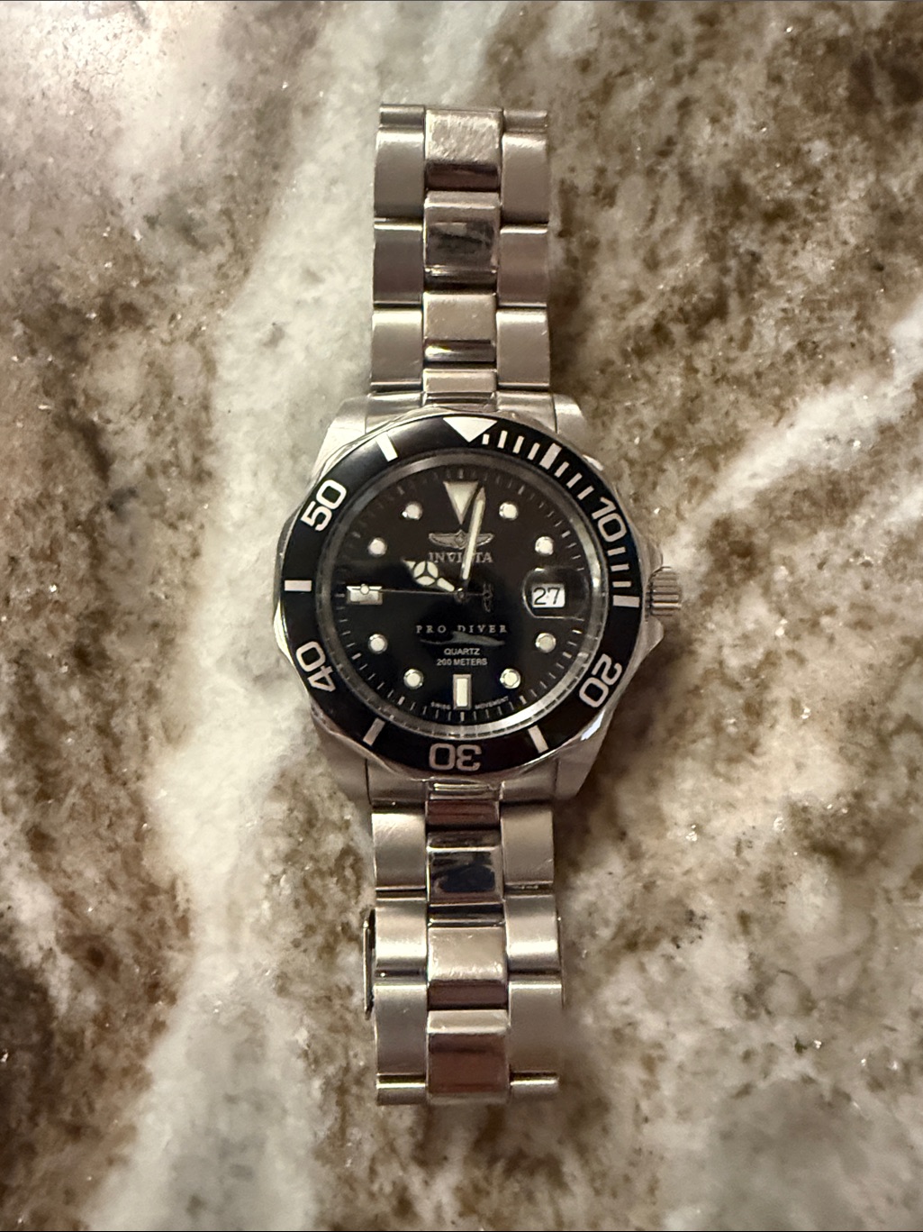 Invicta Silver Stainless Steel Watch With Black Dial